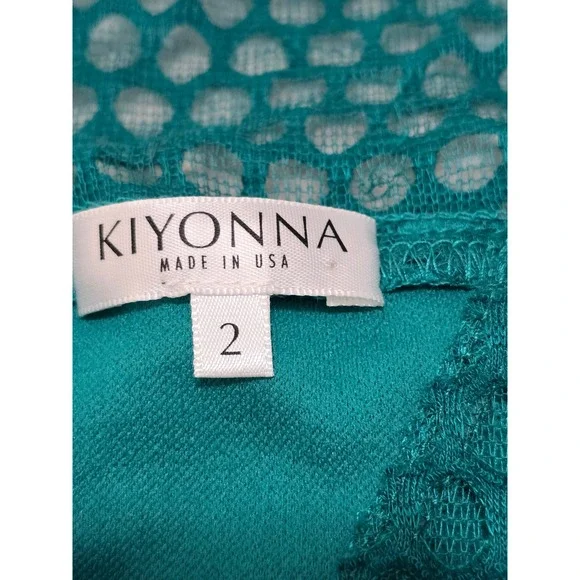 KIYONNA Teal Wrap Mesh Sleeve Sheath Dress Made in USA Size‎ 2